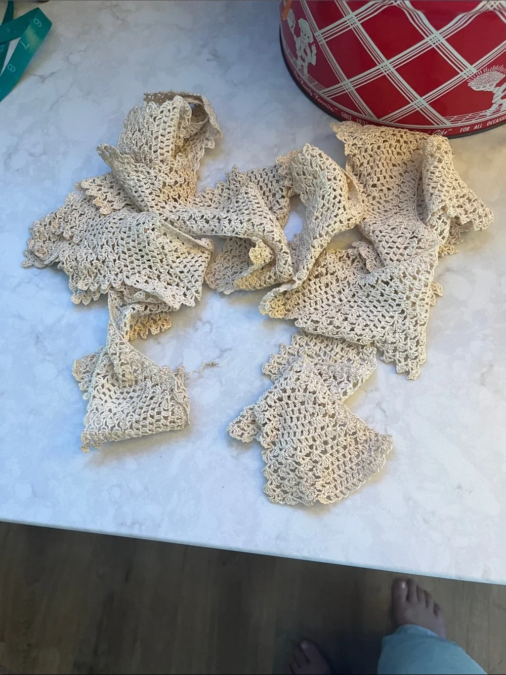 Vintage Sewing Notion and lace lot in tin seamstress will enjoy
